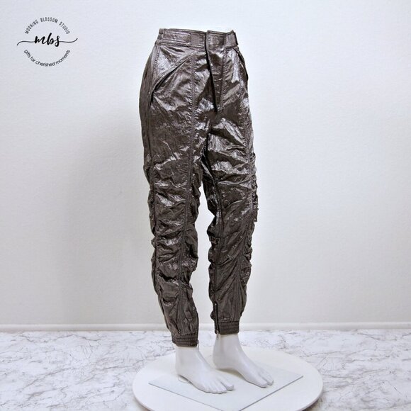 H:OURS at Revolve Brie Silver Metallic Ruched High Waist Pants - Picture 7 of 15